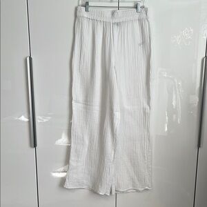 ASOS Curve NWOT White Cotton Crinkle Wide Leg Pants Elastic Waist, Size 12